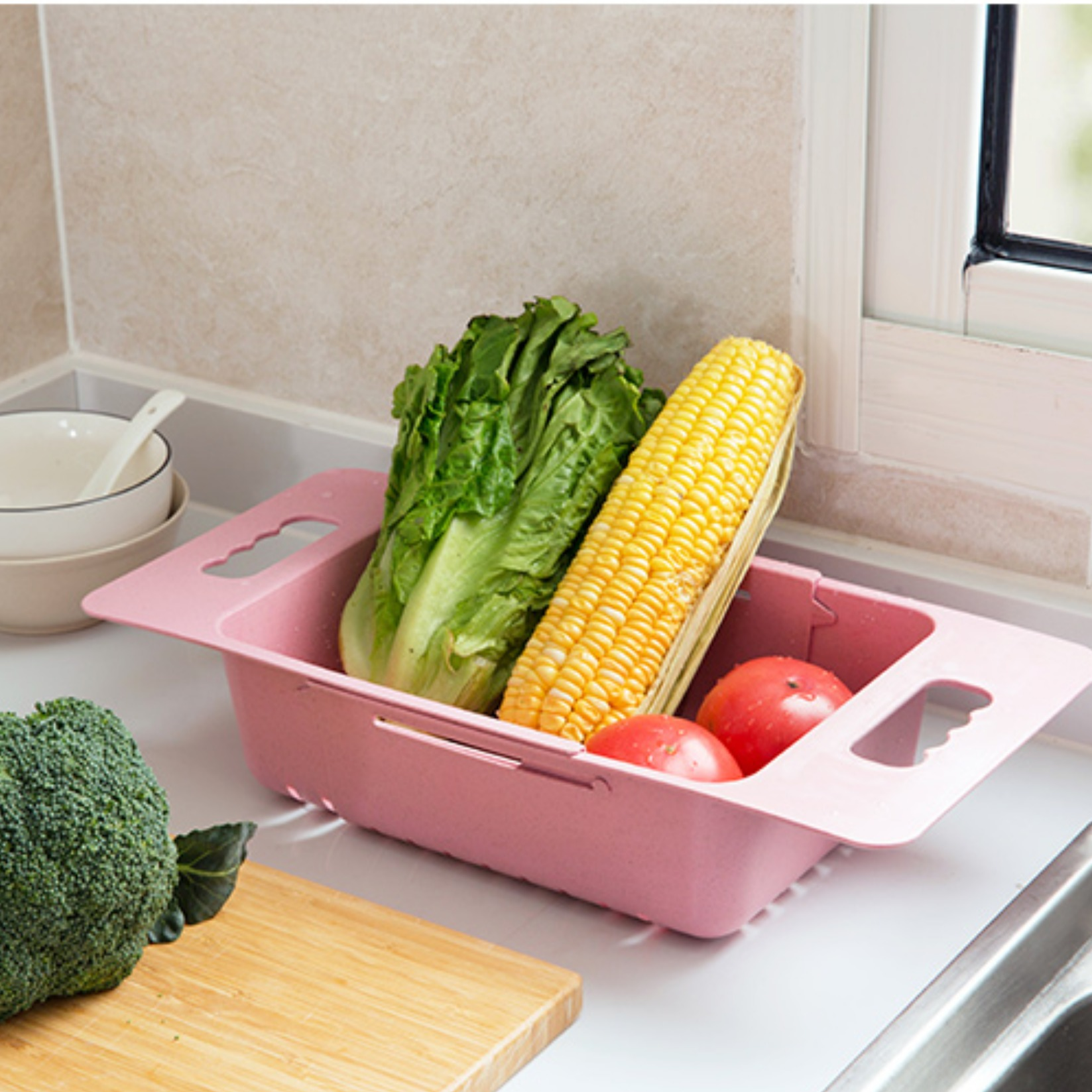 廚房伸縮收納架 水槽瀝水碗架 多功能置物塑料層架