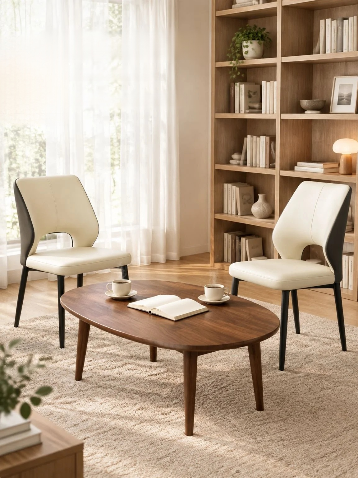 Close-up of the open-back detail on a modern dining chair