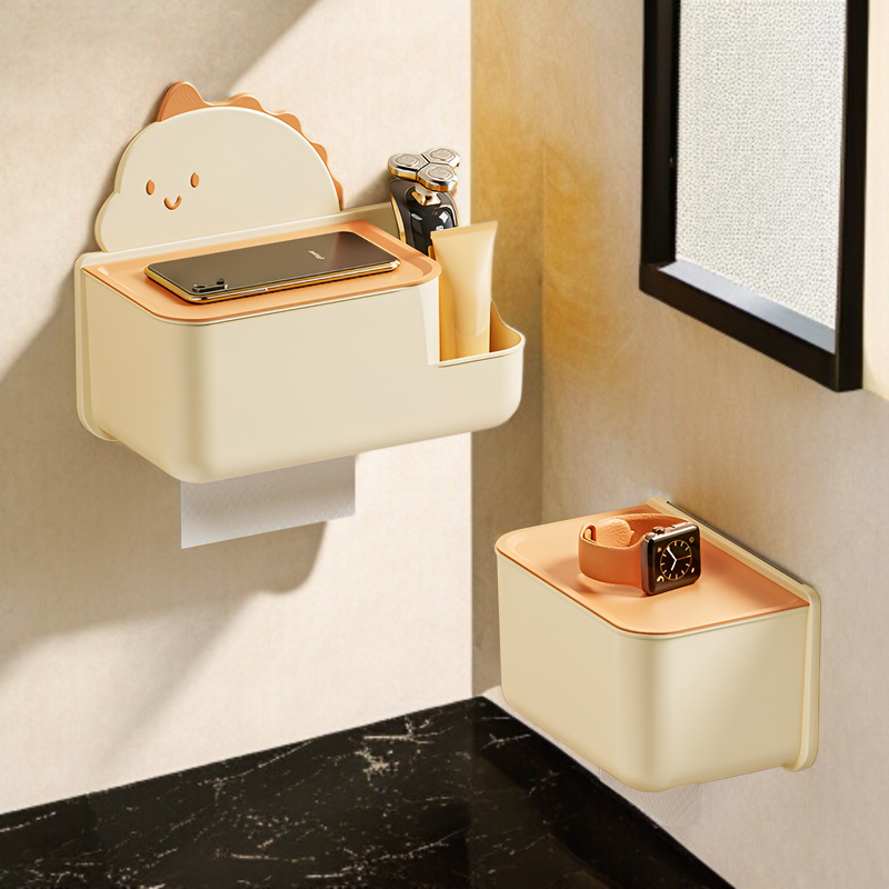 漫画のシンプルなトイレットペーパーボックス壁掛けパンチフリートイレットペーパーボックスキッチンリビングルームペーパー収納ボックス