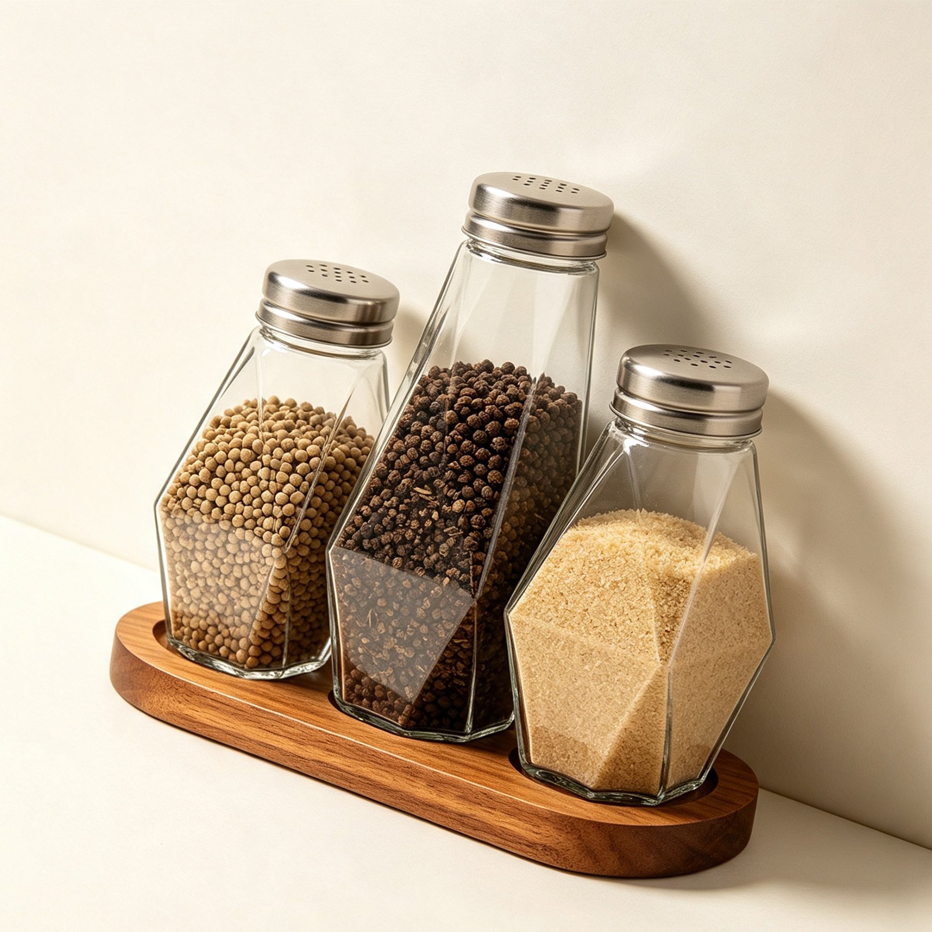 Close-up of leak-proof glass condiment bottle with stainless steel spout