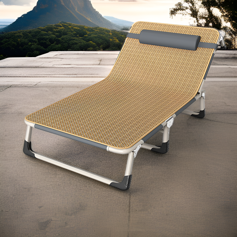 Cama portátil de tubo de hierro de tres pliegues para exteriores con almohada