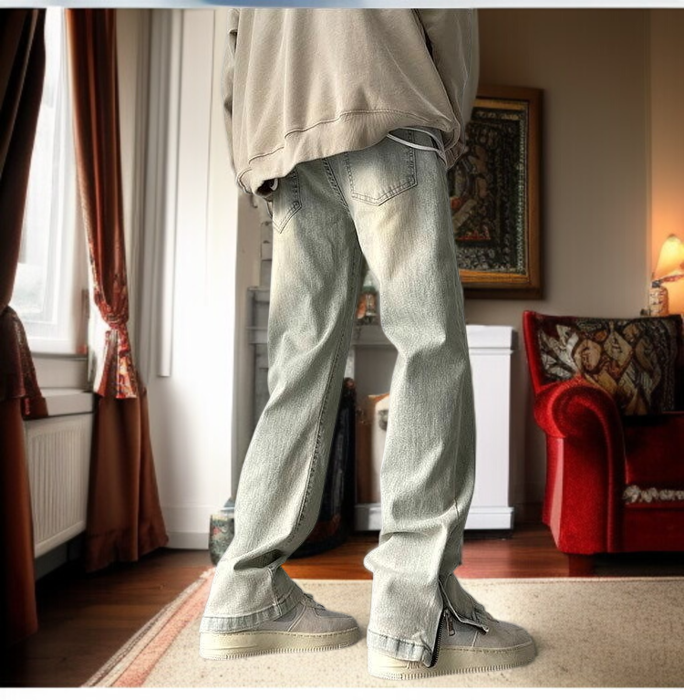 청바지 남자 일자핏 바지 부츠컷 지퍼 트임 워싱 데님 팬츠