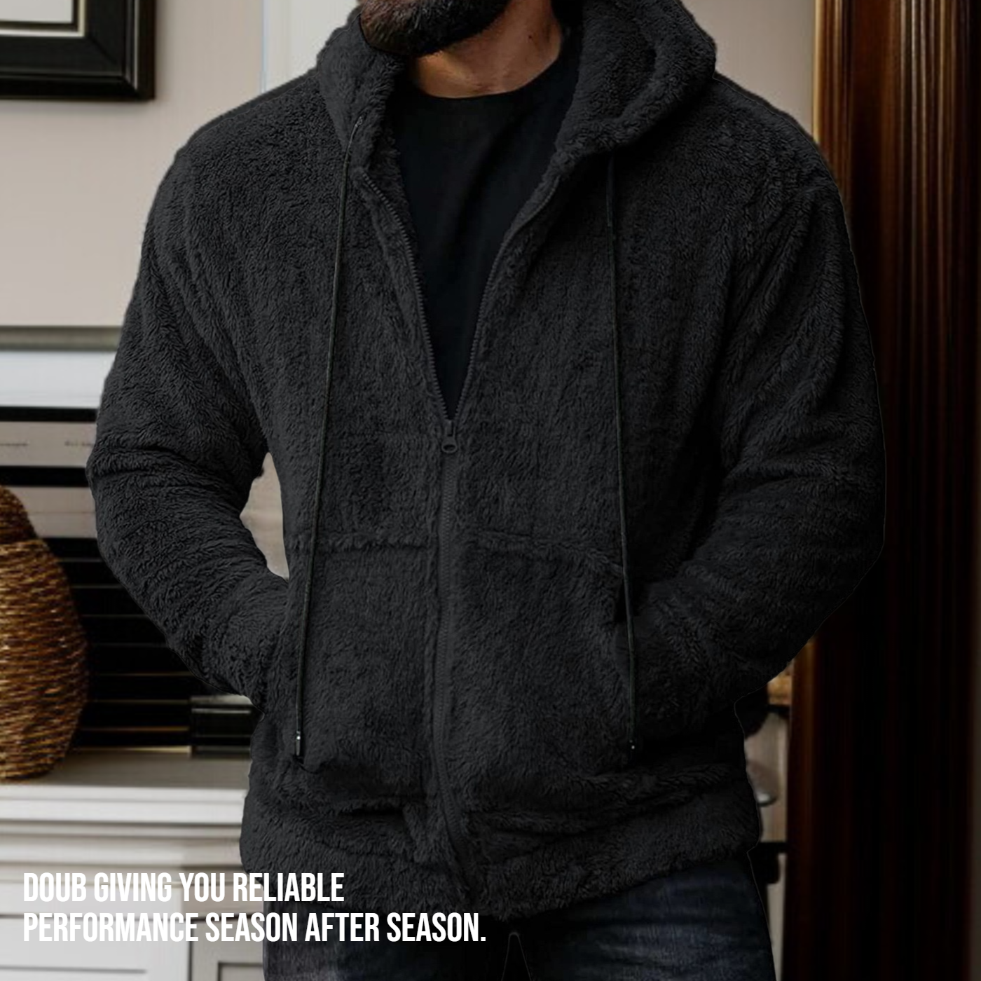 Detail of zipper and pockets on men's jacket