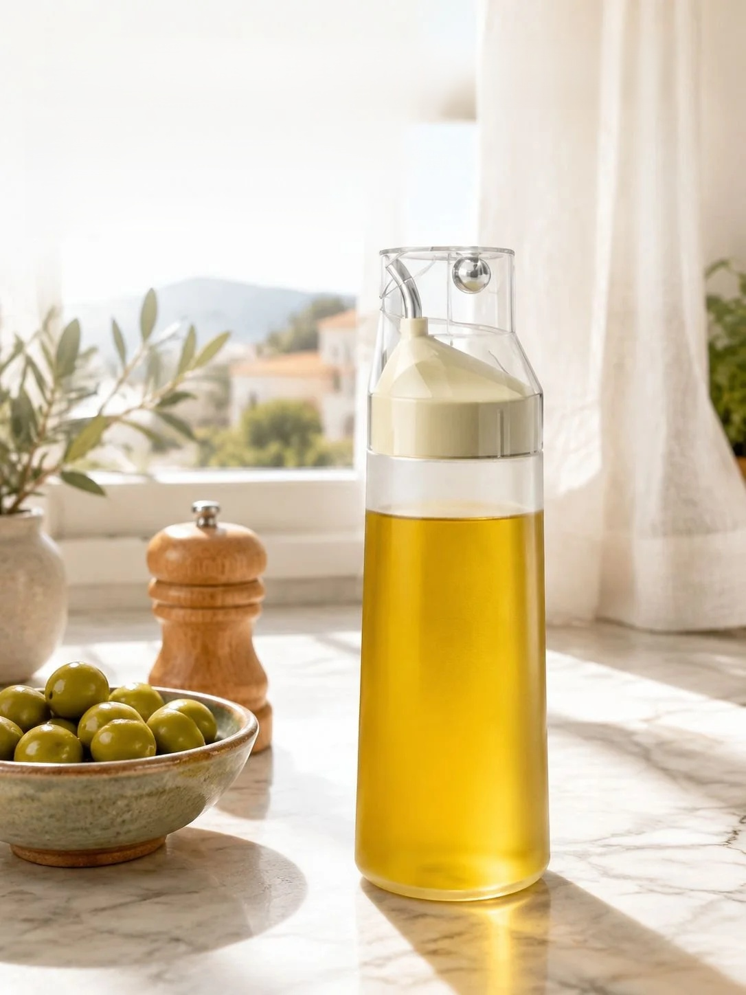 Botella de aceite a presión con apertura automática