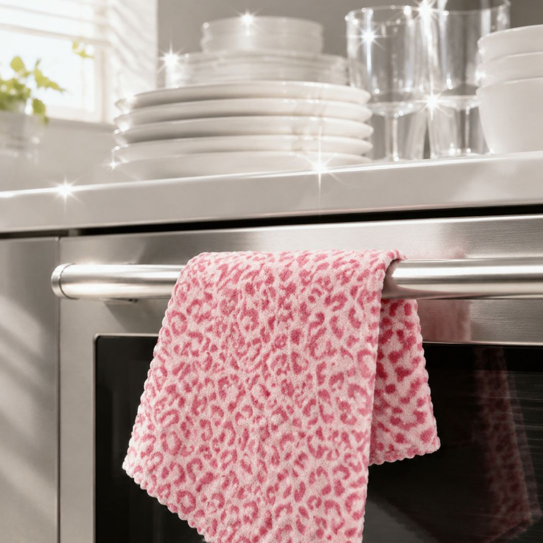 Thick leopard print dishcloth, absorbent and lint-free, for household use, including bathroom hand t