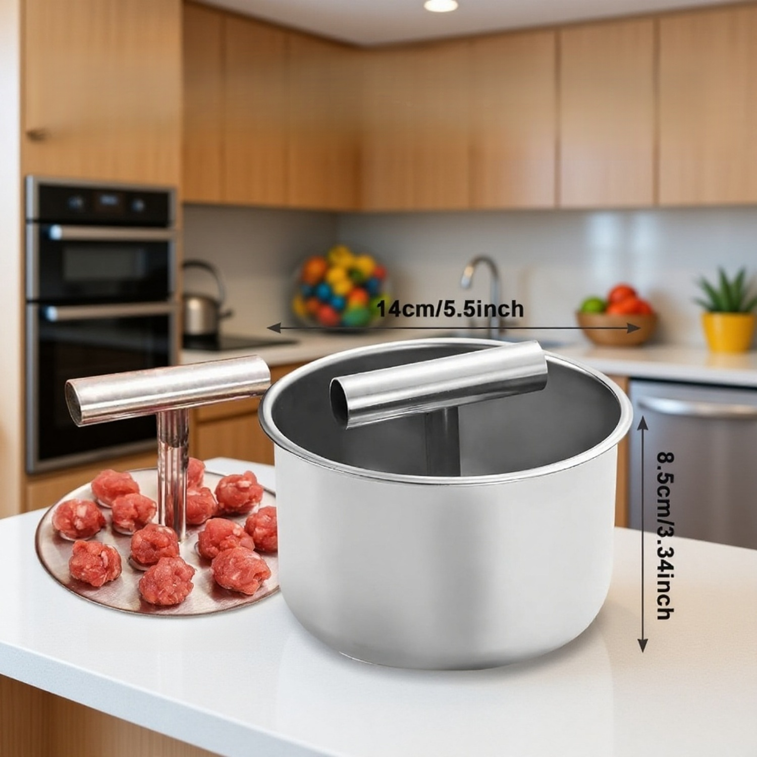 Stainless steel kitchen gadget for shaping meatballs