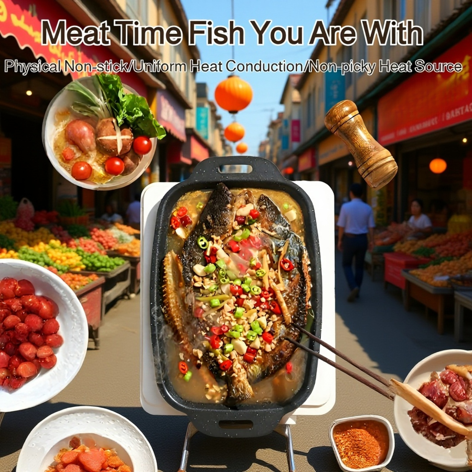Non-stick Rectangular Grill Pan for Outdoor Barbecue on grill