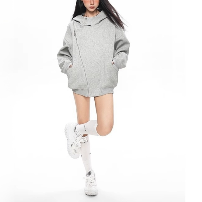 美式慵懒風雙拉鏈連帽衛衣