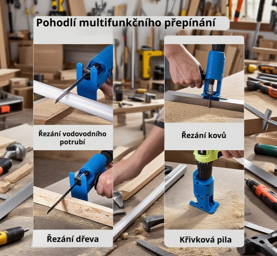 Multifunkční elektrická pila na dřevo, pomocná šavlová pila pro vrtačku