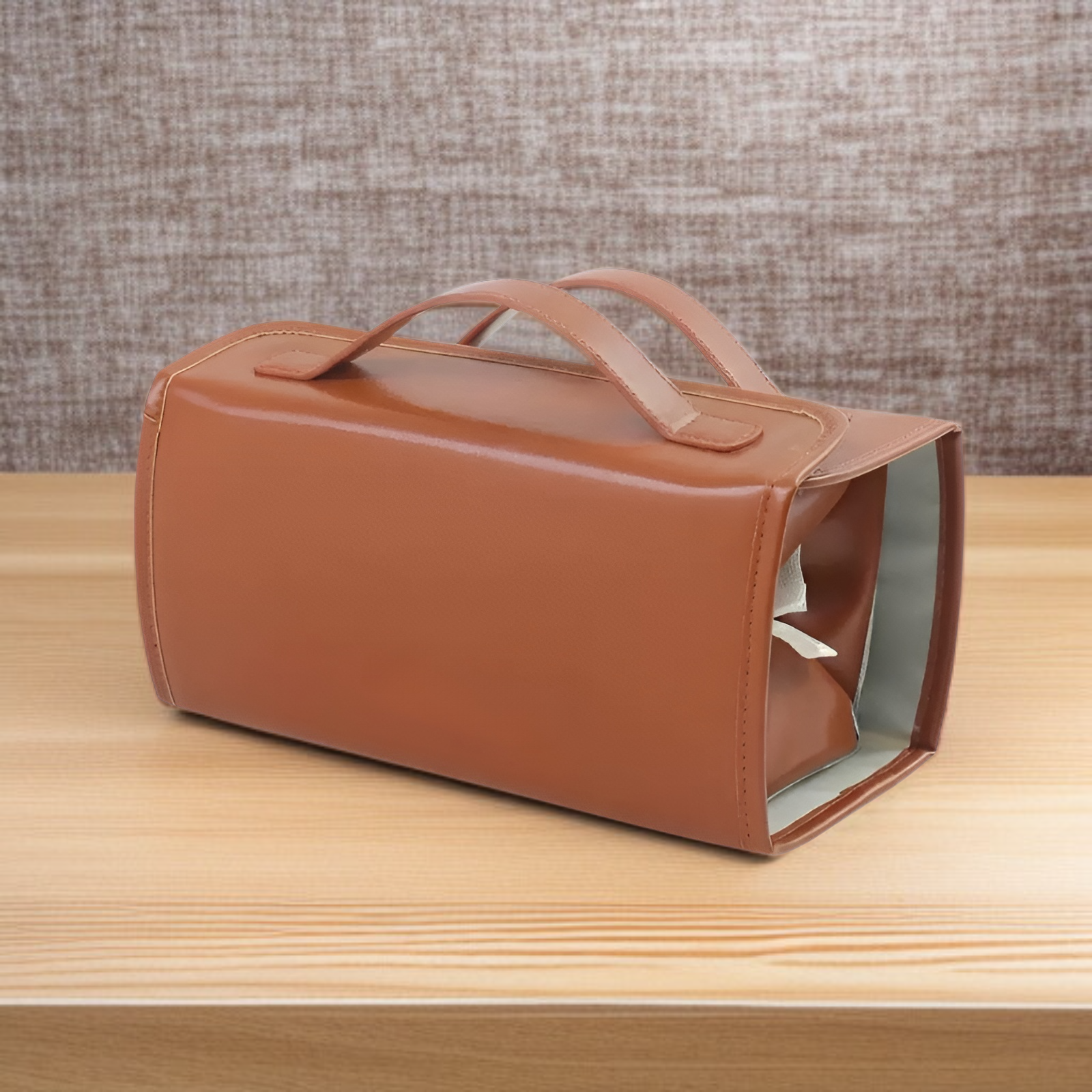 Compact foldable makeup bag for women packed in suitcase