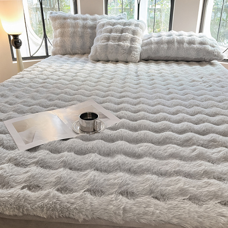 Funda de colchón de felpa gruesa de conejo de leche de lujo ligero