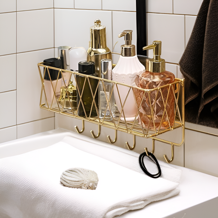 Repisa multifuncional de pared para baño, colgador de cosméticos
