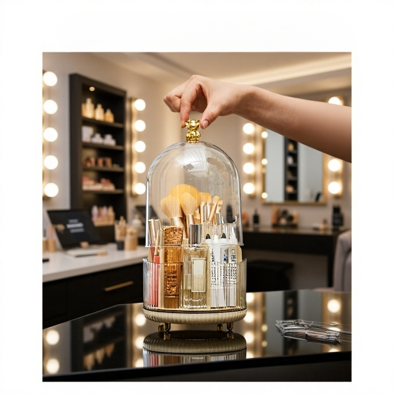 Organizador de maquillaje de escritorio, soporte rotatorio de oso para lápices de cejas,