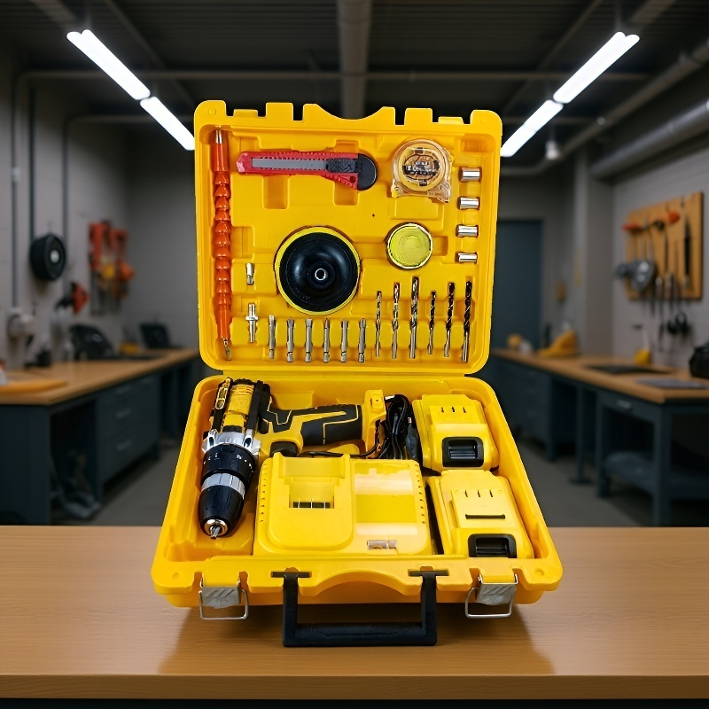 黄色コードレス電動ドリル工具セット