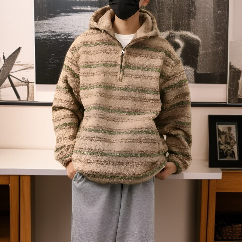 Abrigo de lana rayada estilo japonés y suéter retro holgado para hombre, primavera 2026