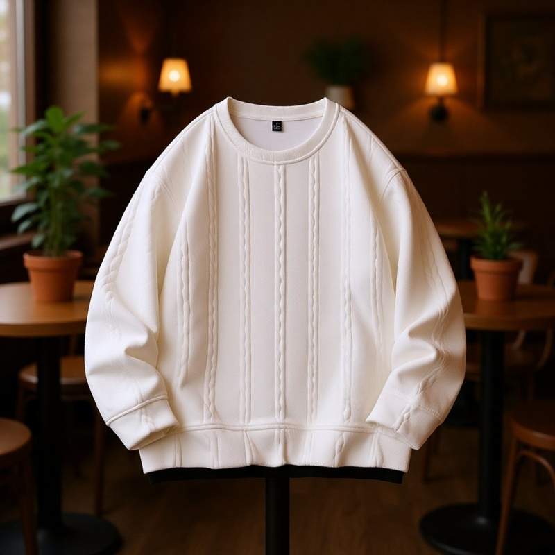 Lockeres Rundhals-Sweatshirt für Jugendliche Herrenmodemarke mit verdrehten Streifen Langarmpullover