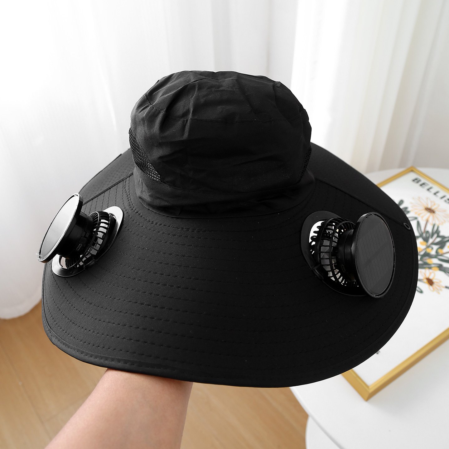 Solar-powered electric fan sun hat