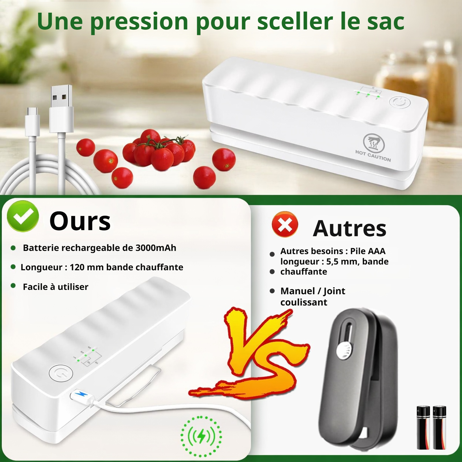 Scelleuse de sacs compatible avec différents matériaux