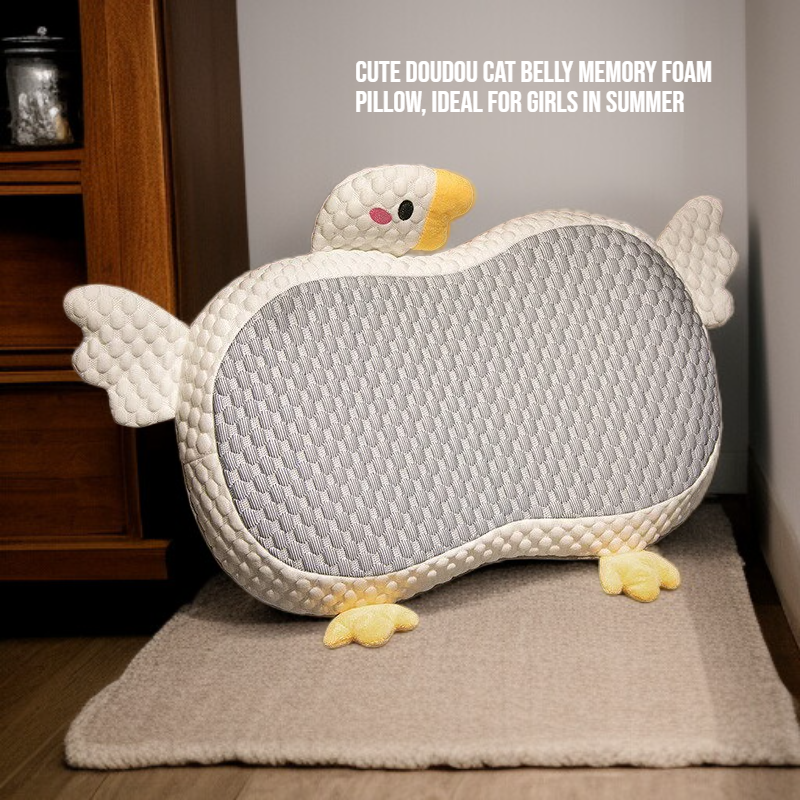  Cute DouDou Cat Belly Memory Foam Pillow, Ideal for Girls in Summer