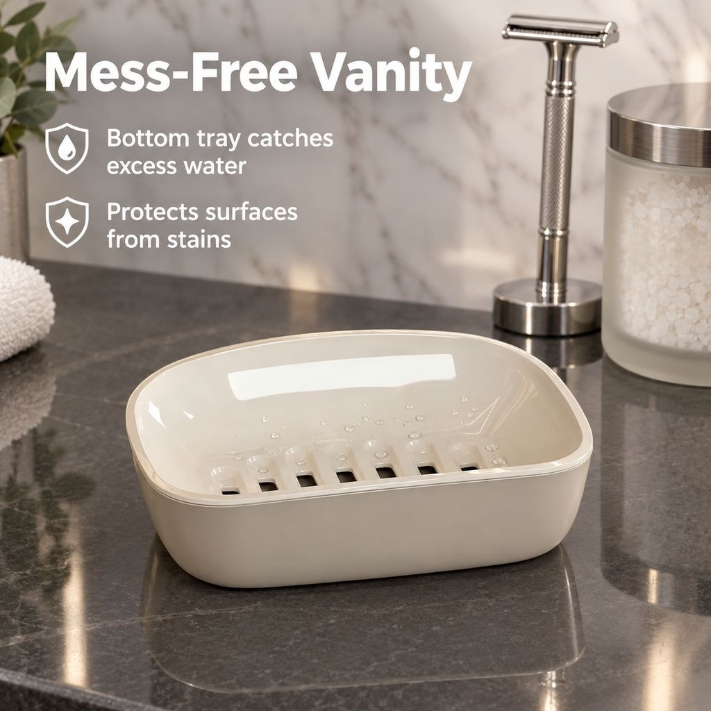 Self draining soap holder preventing water buildup and soap residue