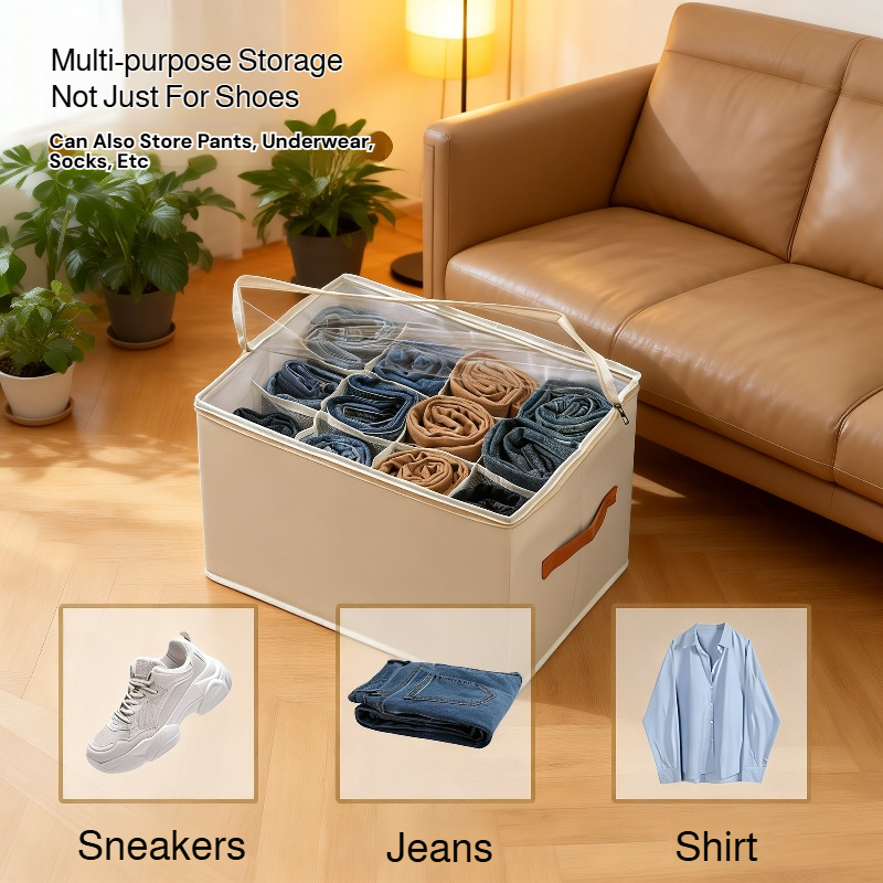 Shoe Organizer Box with Lid, Foldable Fabric, Dust and Moisture Proof