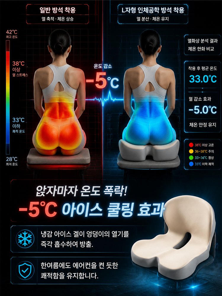 독일정형설계 무중력 아이스 젤  등받이 일체형 자세교정 방석