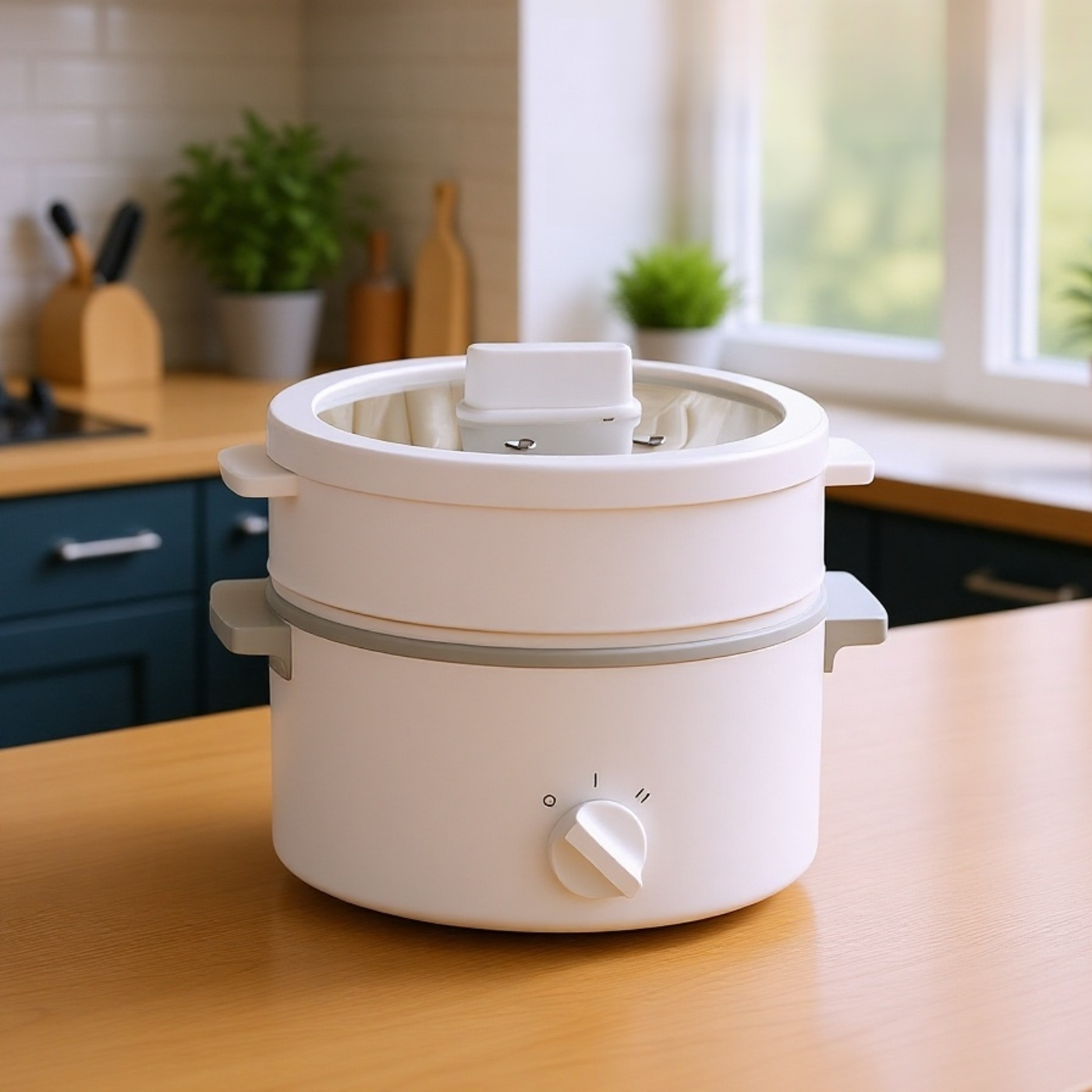 찜기 바구니가 있는 전기밥솥