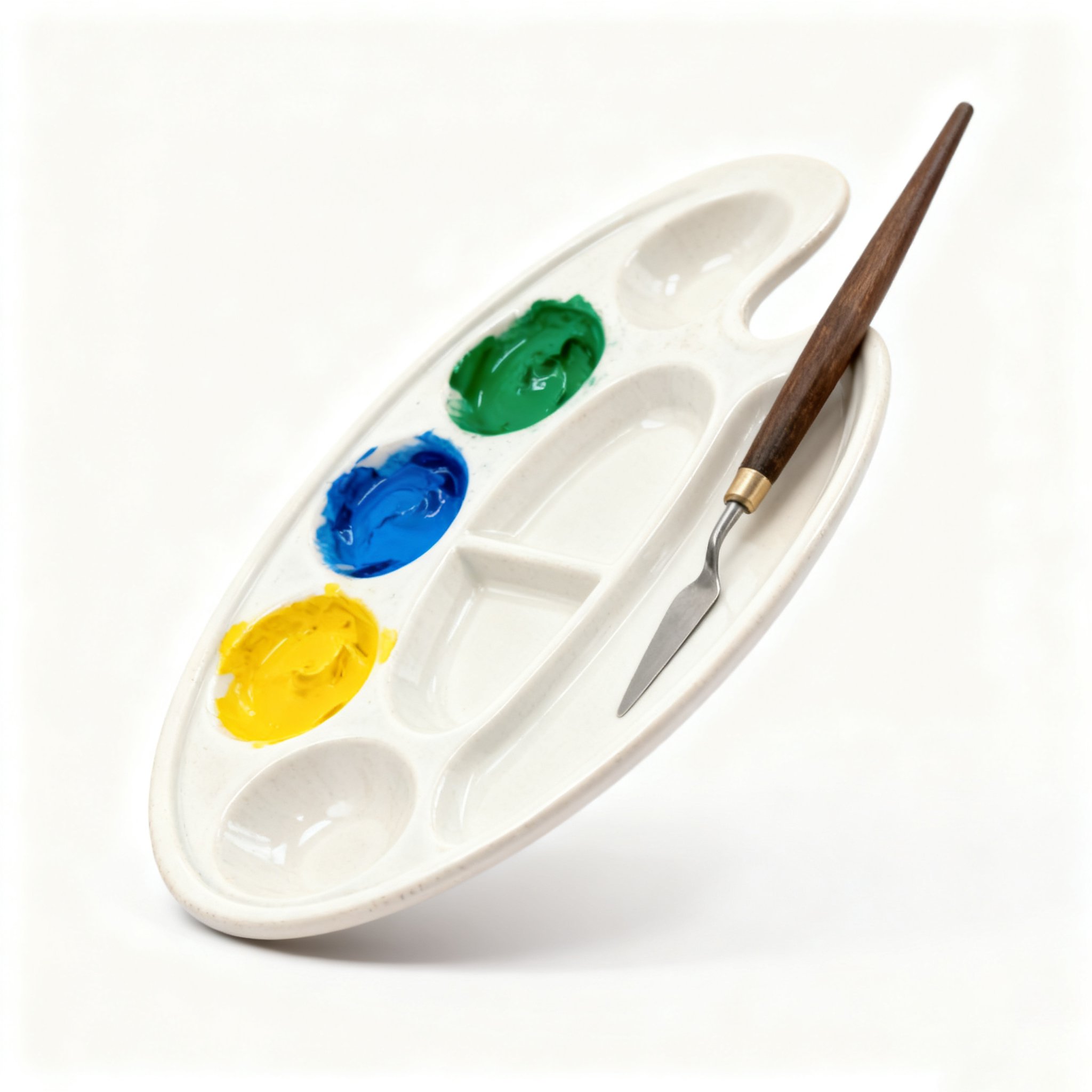 コンパクトなカラーミキシングパレットを手に持つ様子