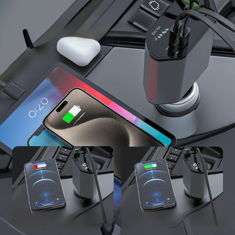 쿼드 인치 180° 회전 차량용 충전기 충전기 차량용 급속 충전 간편 쿼드 인치