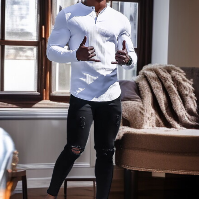 형남필수 남성 무지T셔츠 긴팔 작은 브이넥 헨리셔츠 캐주얼 이너 추동