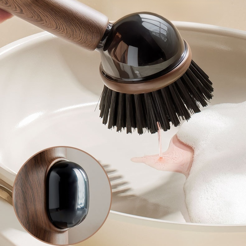 木目調吸盤付き立てられる液体注入型鍋用ブラシ