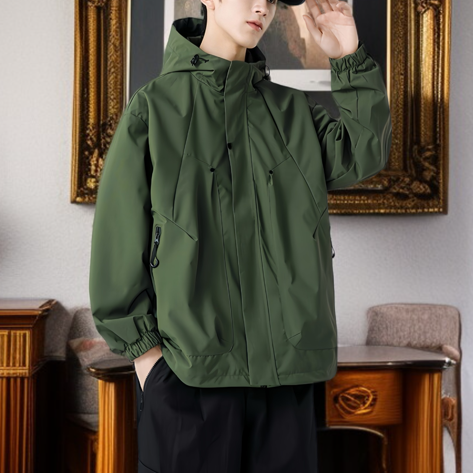 남성용 루즈핏 후드 캐주얼 워크 자켓 바람막이