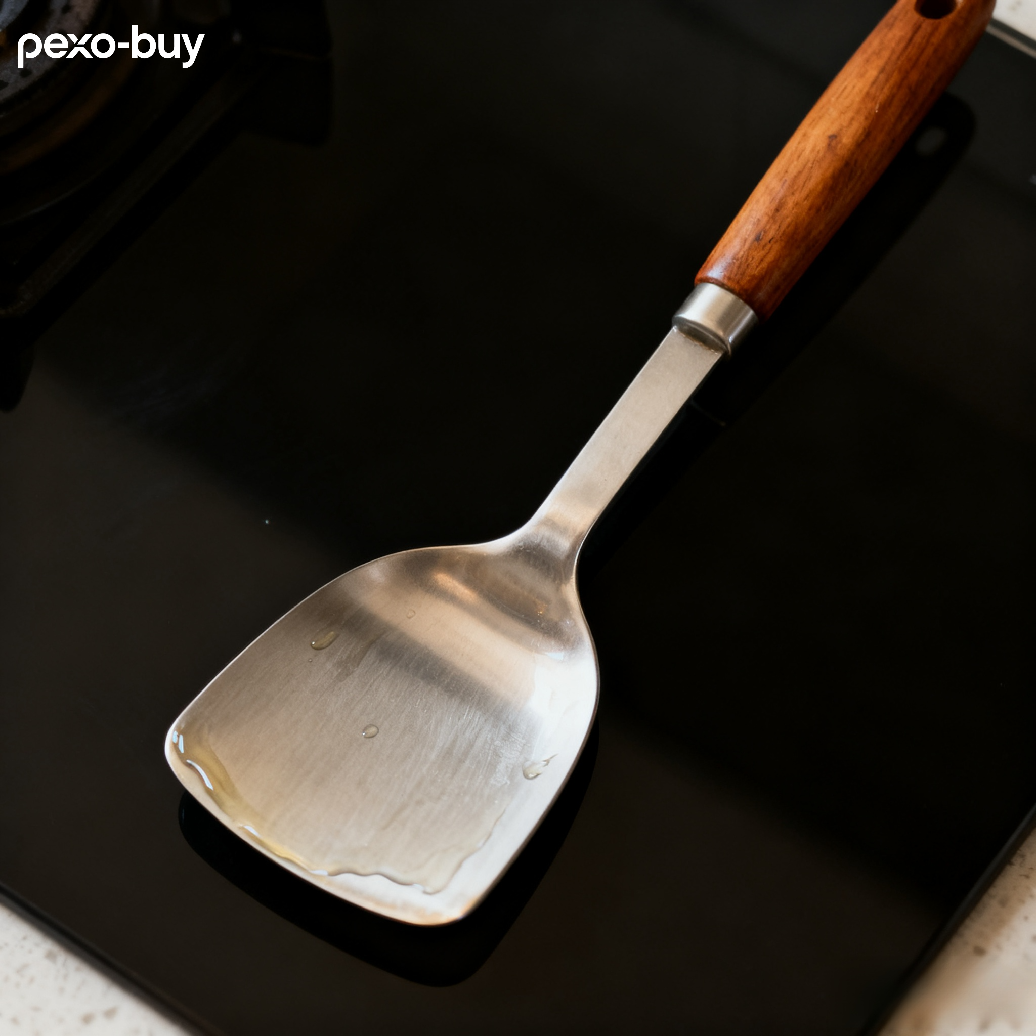 나무 손잡이가 달린 스테인리스 주걱 (3개)