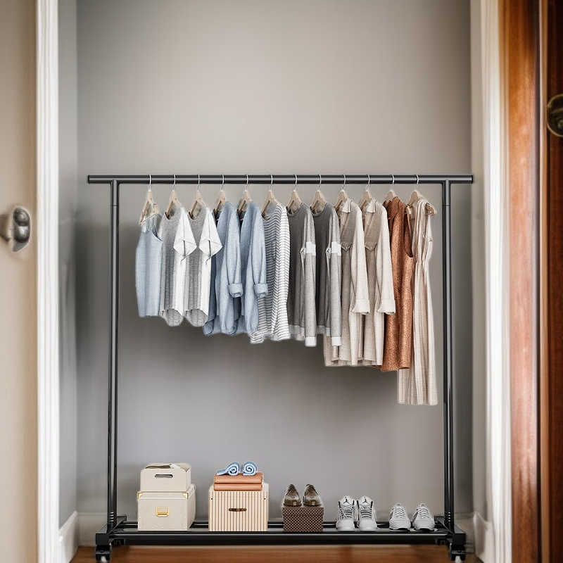 تخزين الملابس باستخدام رف معدني قوي