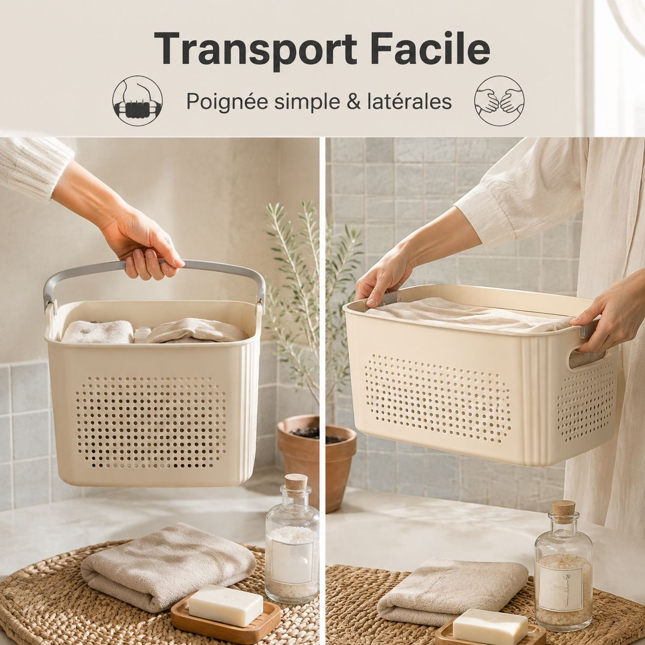 Panier à linge ventilé avec poignées
