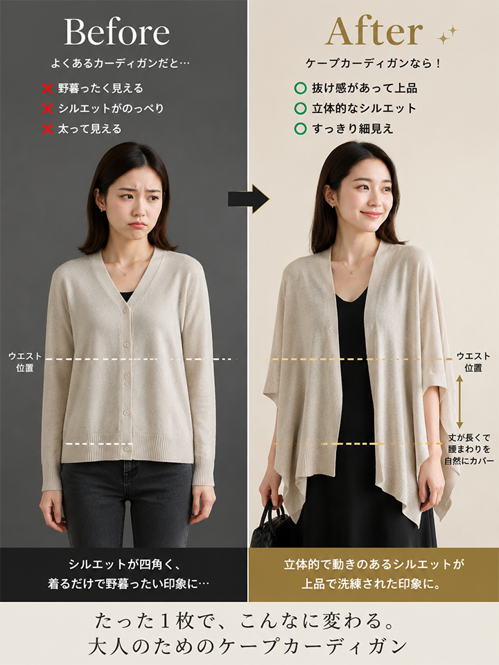 【秋の新作42%OFF】Monolly 3WAYケープカーディガン | 秋の新作・極上の肌触り・着回し力抜群