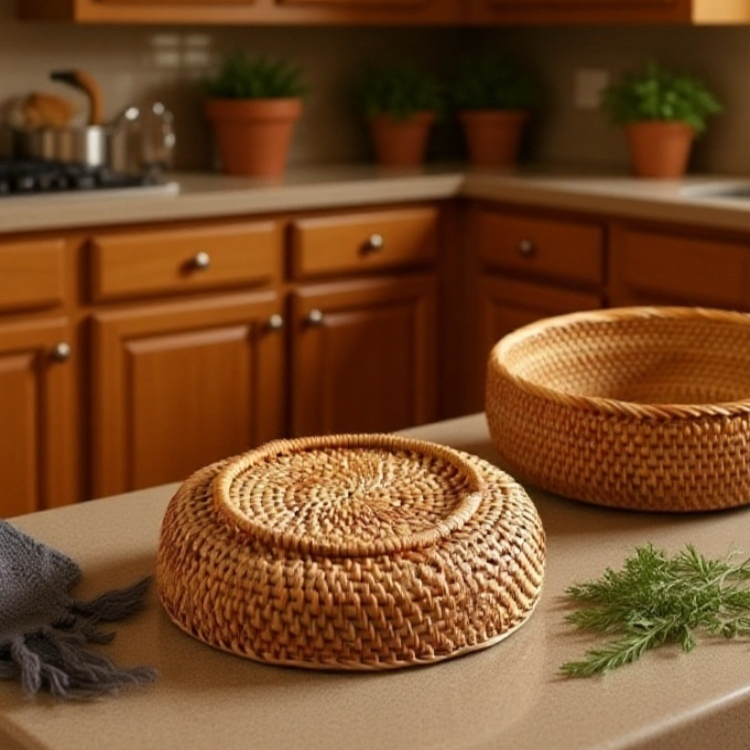 Almacenamiento de pan en cesta de ratán