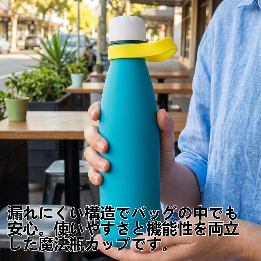 ミニマルデザインの大容量魔法瓶カップ使用例