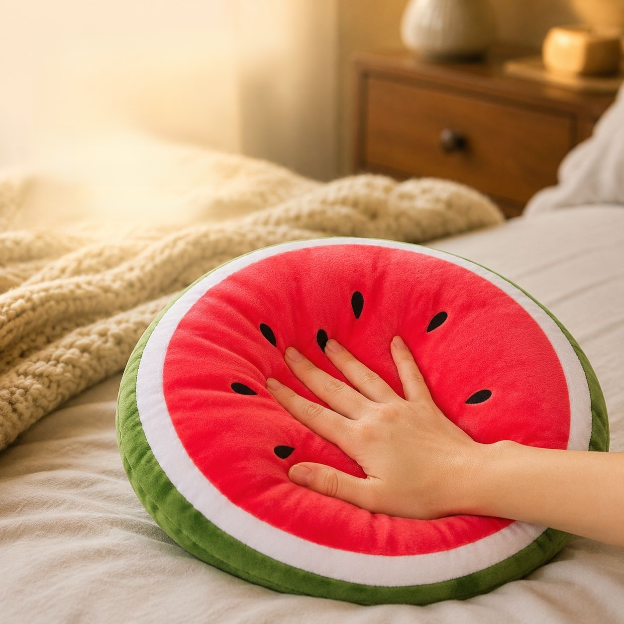 Cute watermelon stuffed pillow with a cuddly plush texture