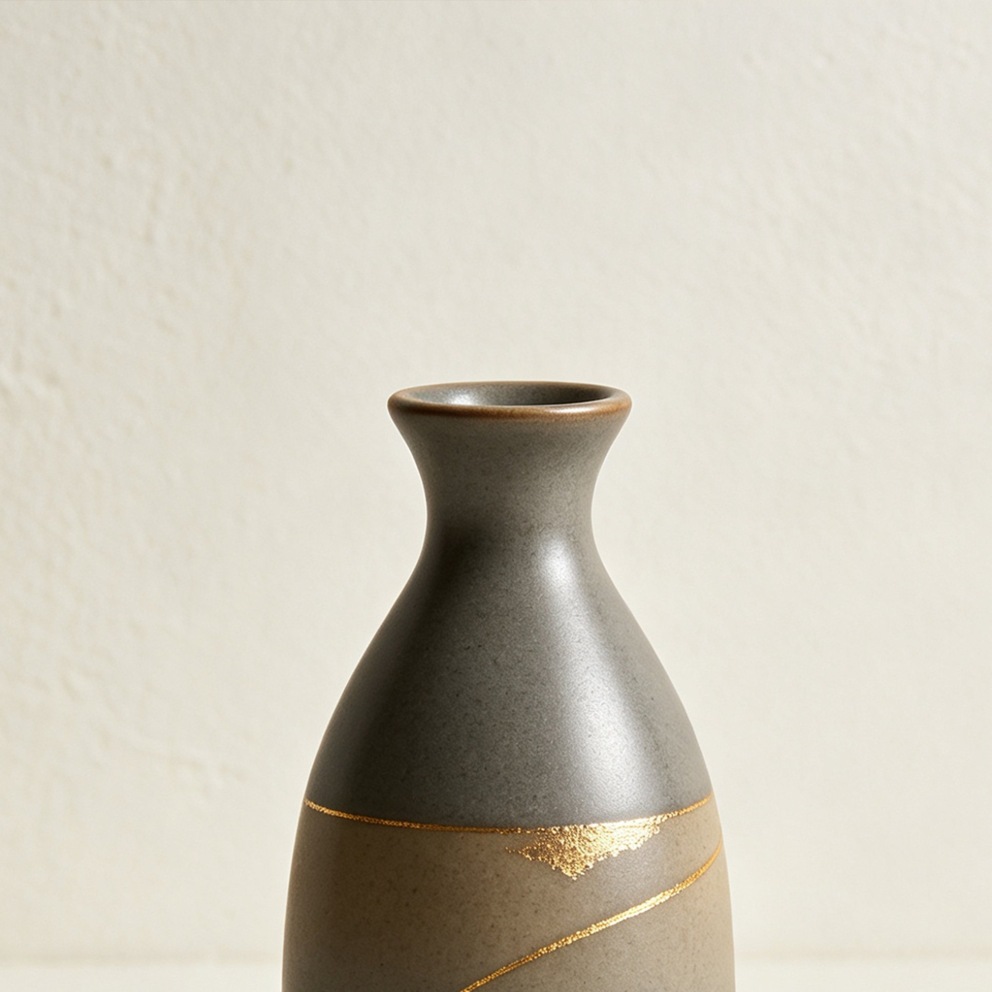 グレーグリーン色の陶器花瓶に花を生けたイメージ