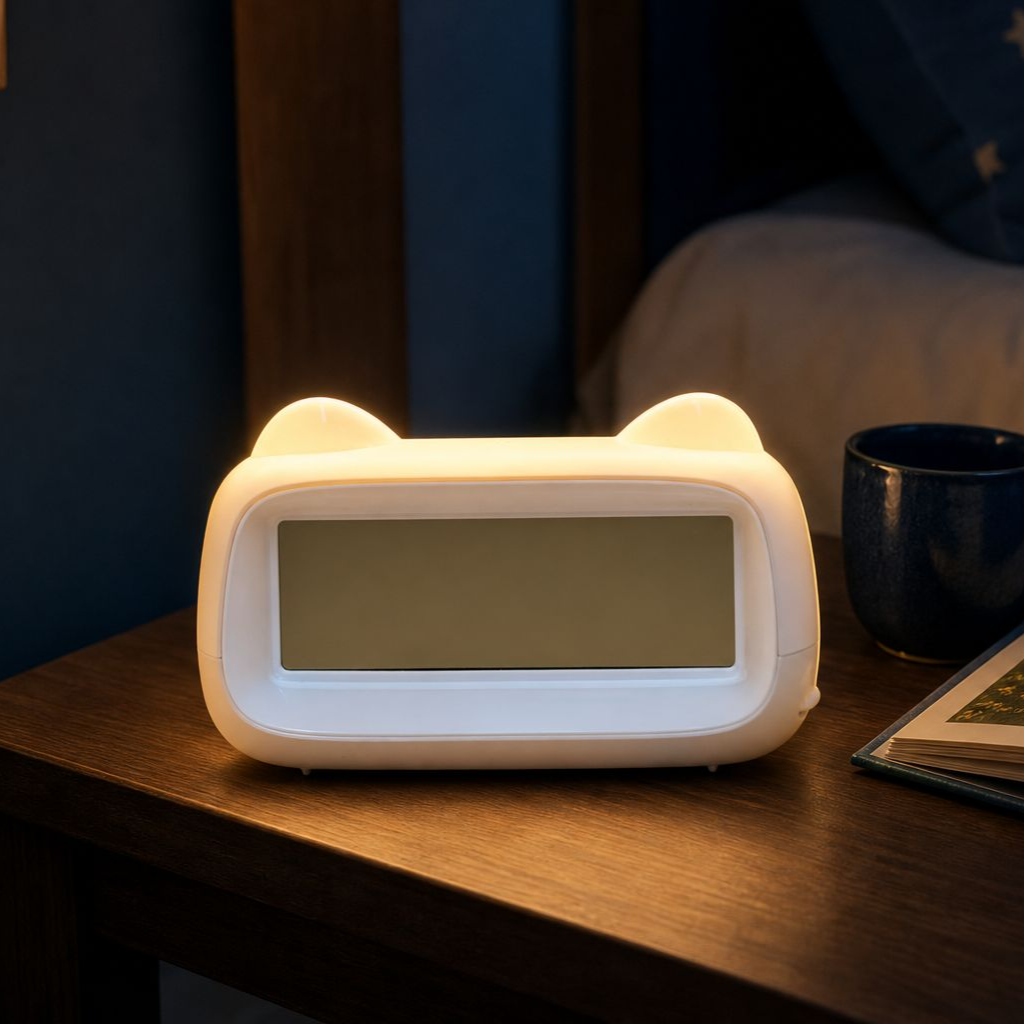 Rechargeable Cute Cat Alarm Clock for Kids with Luminous and Snooze