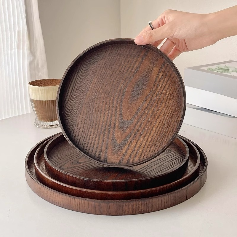 원목 원형 다과 트레이