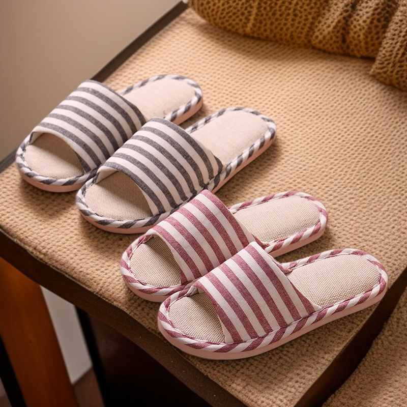 รองเท้าแตะในบ้านผ้าฝ้ายลินินกันลื่นสำหรับผู้หญิงและผู้ชาย ใส่สบาย ระบายอากาศ ซับเหงื่อ