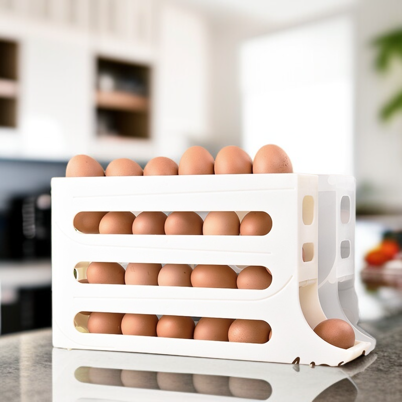 Kitchen Egg Organizer Roller Egg Rack Storage Box
