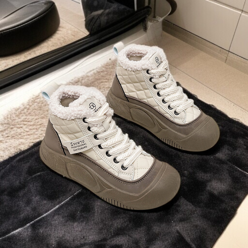 학생 기모 면화 통굽 패션 슈즈 여성 하이탑 스노우 기모 면화
