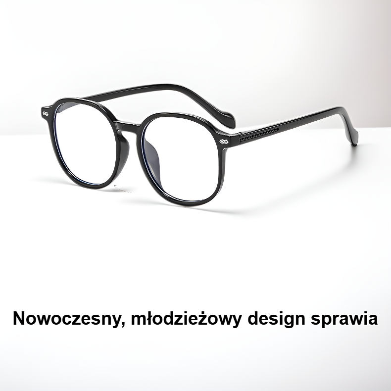 Młodzieżowo wyglądające, duże okulary blokujące niebieskie światło