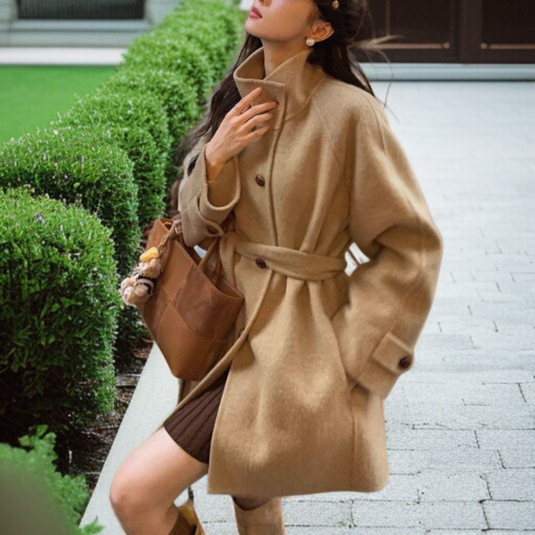 키 작은 가을 겨울 루즈핏 모직 코트 차이나 모직 코트 나른한 모직 코트