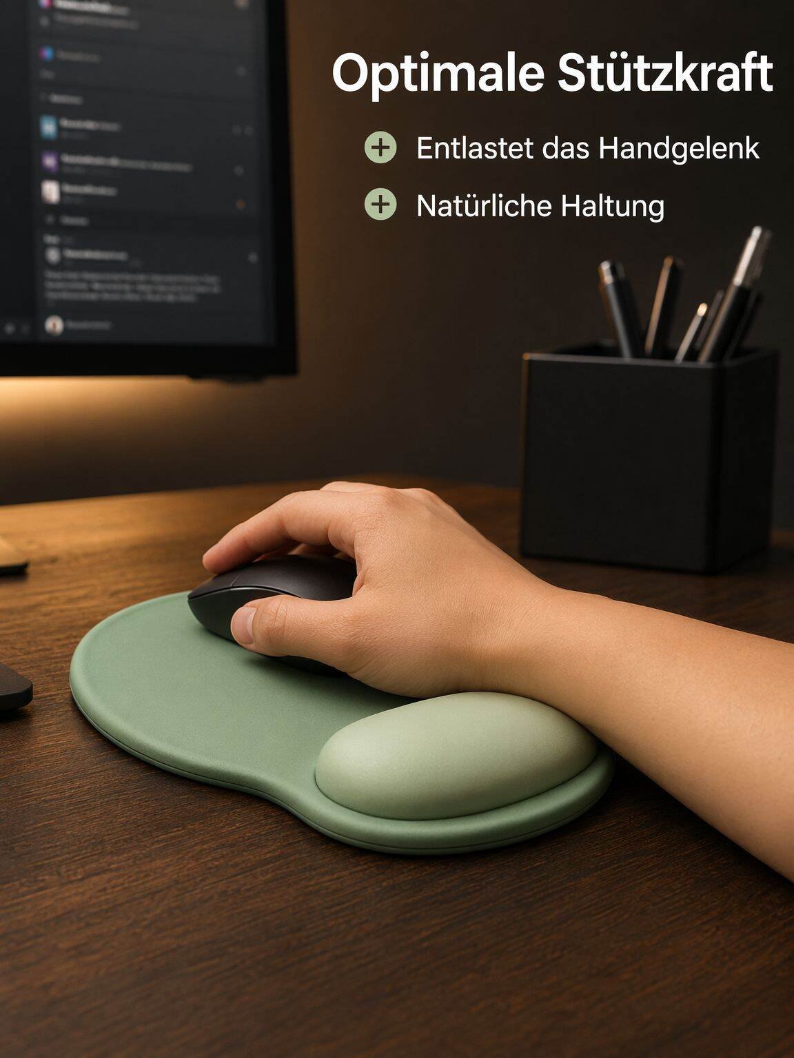 Ergonomisches Mauspad mit rutschfester Gummibasis und Handgelenkauflage