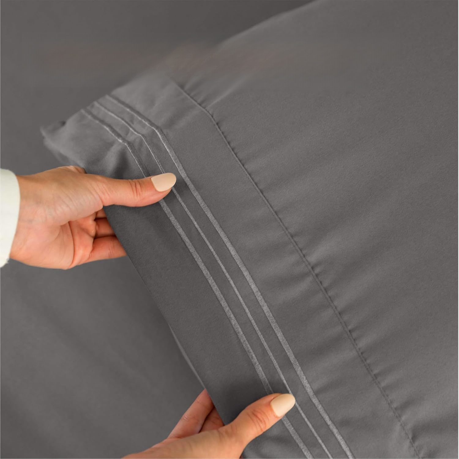 Oeko-Tex ダークグレー 寝具4点セット 深型ポケット ホテル用ベッドシーツ