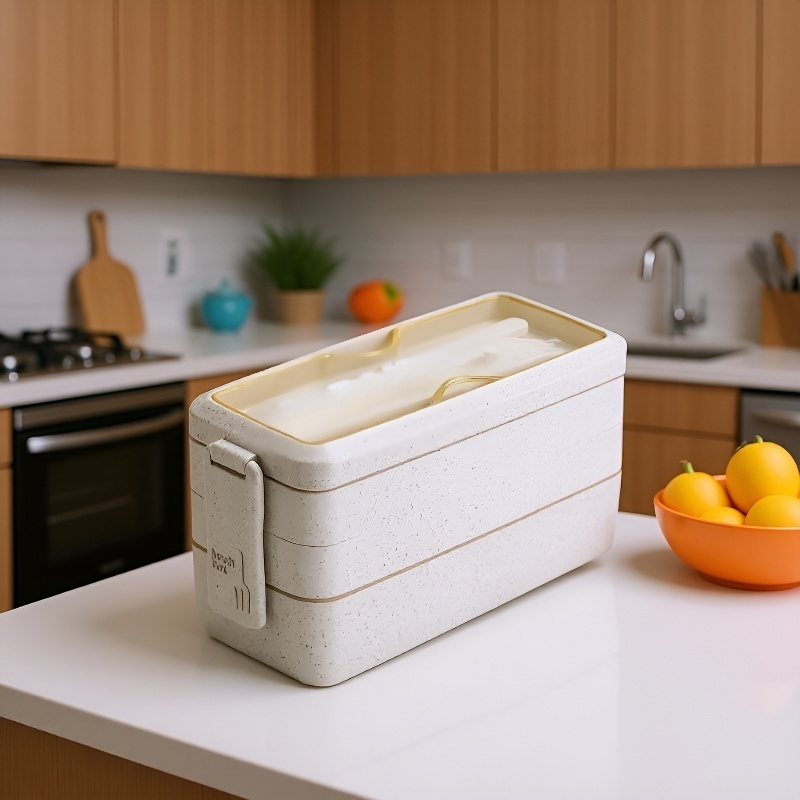 กล่องอาหารกลางวันสานจากฟางข้าวสาลีสไตล์ญี่ปุ่น 3 ชั้น